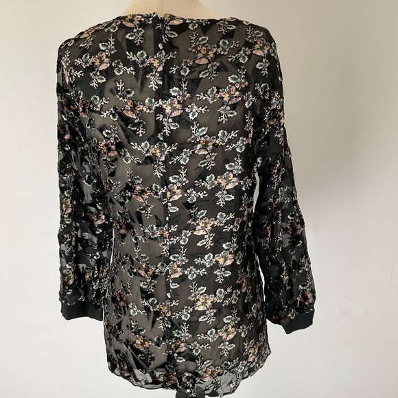 New Rebecca Taylor Womens Top 8 Floral Velvet Semi Sheer Silk Blend Black - Picture 7 of 13